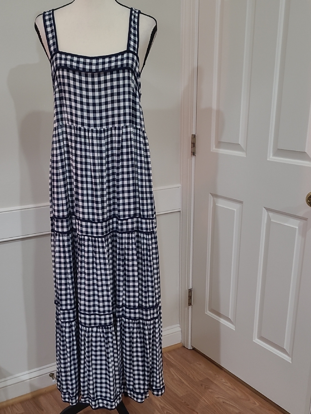 Crown & Ivy Blue and White Gingham Tiered Maxi Dress - Size 16